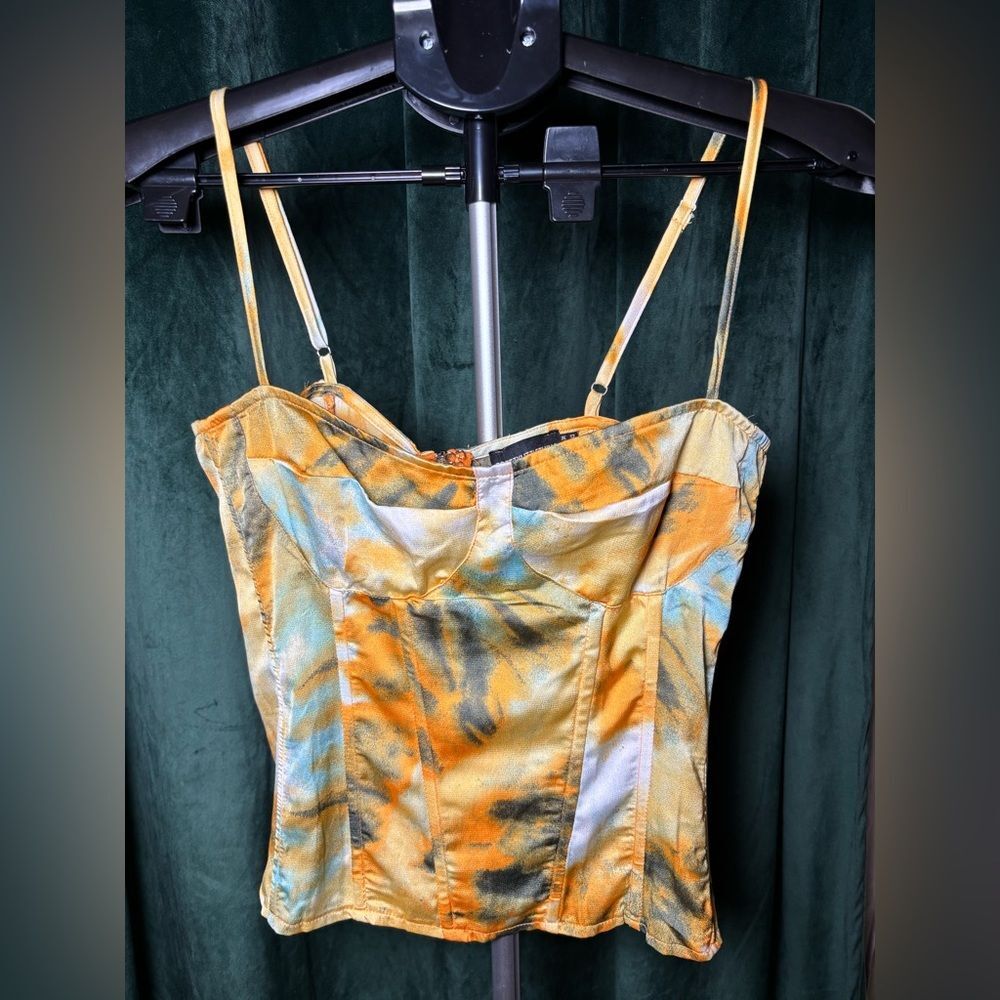 PrettyLittleThing Orange and Yellow Tie-Dye Bustier Corset Top
